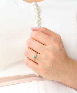 Natural Emerald Engagement Ring, Rose Gold Leaves Ring - Image 7