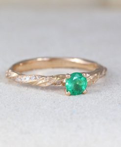 Natural Emerald Engagement Ring, Rose Gold Leaves Ring - Image 8