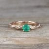 Natural Emerald Engagement Ring, Rose Gold Leaves Ring