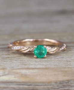 Natural Emerald Engagement Ring, Rose Gold Leaves Ring - Image 10