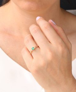 Natural Emerald Engagement Ring, Rose Gold Leaves Ring - Image 11