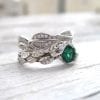 Emerald Leaves Wedding Set, Nature Inspired Diamond Wedding Set