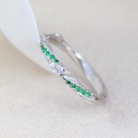 Leaf twig emerald wedding band, Mobius Wedding ring