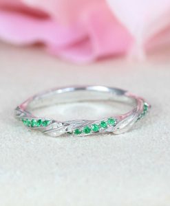 Leaf twig emerald wedding band, Mobius Wedding ring - Image 3