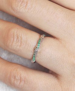 Leaf twig emerald wedding band, Mobius Wedding ring - Image 4