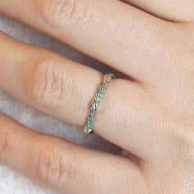 Leaf twig emerald wedding band, Mobius Wedding ring