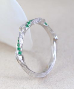 Leaf twig emerald wedding band, Mobius Wedding ring - Image 5