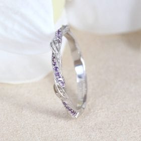 Leaf Wedding Band With Amethyst, Mobius Nature Wedding Ring
