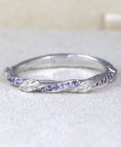 Leaf Wedding Band With Amethyst, Mobius Nature Wedding Ring - Image 2