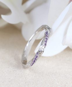 Leaf Wedding Band With Amethyst, Mobius Nature Wedding Ring - Image 3