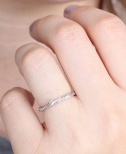 Leaf Wedding Band With Amethyst, Mobius Nature Wedding Ring - Image 4