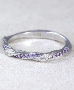 Leaf Wedding Band With Amethyst, Mobius Nature Wedding Ring - Image 5