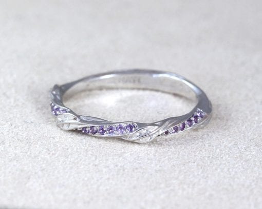 Leaf Wedding Band With Amethyst, Mobius Nature Wedding Ring
