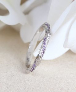 Leaf Wedding Band With Amethyst, Mobius Nature Wedding Ring - Image 6