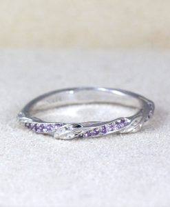 Leaf Wedding Band With Amethyst, Mobius Nature Wedding Ring - Image 7