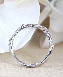 Leaf Wedding Band With Amethyst, Mobius Nature Wedding Ring - Image 8