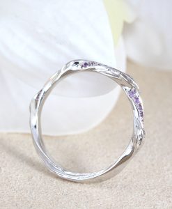 Leaf Wedding Band With Amethyst, Mobius Nature Wedding Ring - Image 9