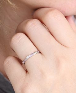 Leaf Wedding Band With Amethyst, Mobius Nature Wedding Ring - Image 10