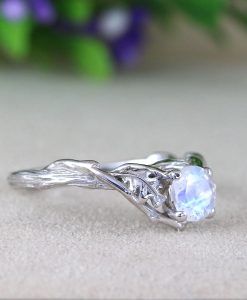 Unique Rainbow Moonstone Leaf Ring, Moonstone 14k 18k Gold Engagement Ring - Image 2