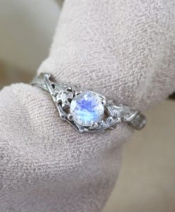 Unique Rainbow Moonstone Leaf Ring, Moonstone 14k 18k Gold Engagement Ring - Image 3