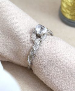 Unique Rainbow Moonstone Leaf Ring, Moonstone 14k 18k Gold Engagement Ring - Image 5