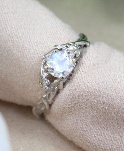 Unique Rainbow Moonstone Leaf Ring, Moonstone 14k 18k Gold Engagement Ring - Image 6