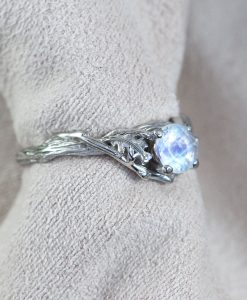 Unique Rainbow Moonstone Leaf Ring, Moonstone 14k 18k Gold Engagement Ring - Image 7