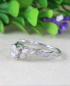 Unique Rainbow Moonstone Leaf Ring, Moonstone 14k 18k Gold Engagement Ring - Image 8