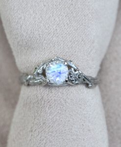 Unique Rainbow Moonstone Leaf Ring, Moonstone 14k 18k Gold Engagement Ring - Image 9