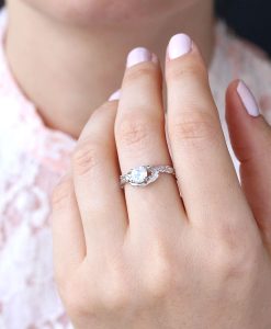 Unique Rainbow Moonstone Leaf Ring, Moonstone 14k 18k Gold Engagement Ring - Image 10