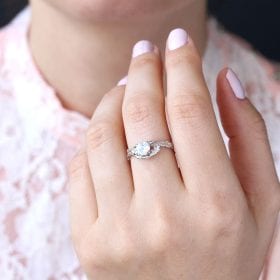 Unique Rainbow Moonstone Leaf Ring, Moonstone 14k 18k Gold Engagement Ring