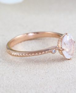 Moonstone Ring Vintage Inspired Oval Rainbow Moonstone Ring, Rose Gold Fire Moonstone Engagement Ring - Image 2