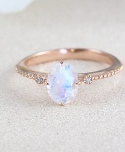 Moonstone Ring Vintage Inspired Oval Rainbow Moonstone Ring, Rose Gold ...