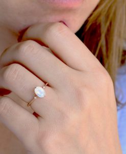 Moonstone Ring Vintage Inspired Oval Rainbow Moonstone Ring, Rose Gold Fire Moonstone Engagement Ring - Image 6