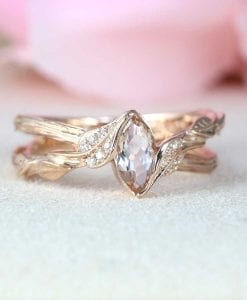 Morganite Ring Rose Gold Morganite Engagement Ring, Vintage Marquise Morganite Ring