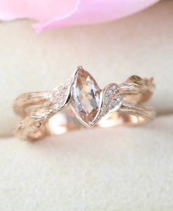Morganite Ring Rose Gold Morganite Engagement Ring, Vintage Marquise Morganite Ring - Image 2