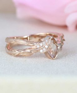 Morganite Ring Rose Gold Morganite Engagement Ring, Vintage Marquise Morganite Ring - Image 5