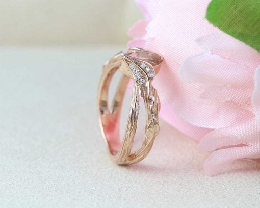 Morganite Ring Rose Gold Morganite Engagement Ring, Vintage Marquise Morganite Ring
