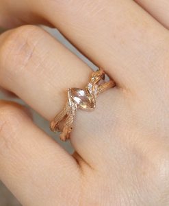 Morganite Ring Rose Gold Morganite Engagement Ring, Vintage Marquise Morganite Ring - Image 8