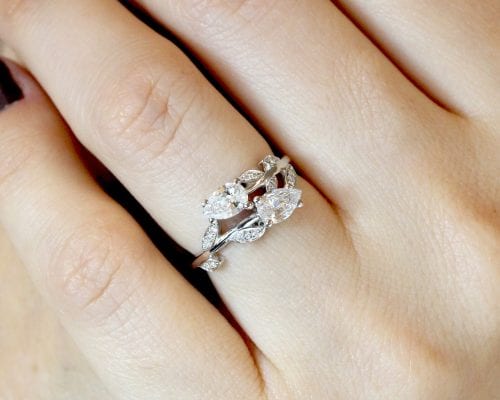 Nature Inspired Diamond Engagement Ring Pear Cut Vintage Delicate Pear Shaped Cut Moissanite 0886