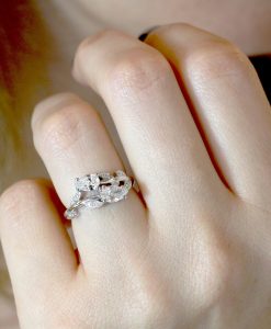 Nature Inspired Diamond Engagement Ring, Pear Cut Vintage Delicate Pear Shaped Cut Moissanite Ring - Image 3