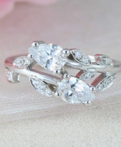 Nature Inspired Diamond Engagement Ring, Pear Cut Vintage Delicate Pear Shaped Cut Moissanite Ring - Image 6
