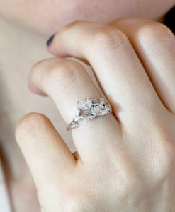 Nature Inspired Diamond Engagement Ring, Pear Cut Vintage Delicate Pear Shaped Cut Moissanite Ring - Image 7