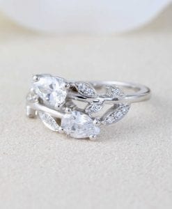 Nature Inspired Diamond Engagement Ring, Pear Cut Vintage Delicate Pear ...