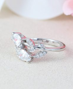 Nature Inspired Diamond Engagement Ring, Pear Cut Vintage Delicate Pear Shaped Cut Moissanite Ring - Image 11
