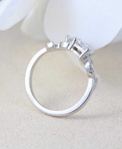Nature Inspired Diamond Engagement Ring, Pear Cut Vintage Delicate Pear Shaped Cut Moissanite Ring - Image 2