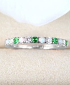 Emerald, diamond and opal eternity ring