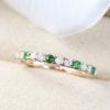 Opal Diamond Emerald Thin Pave Eternity Ring, Multicolor White Gold Band