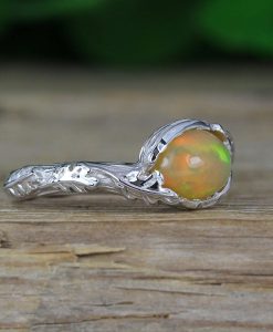 Natural Genuine Opal Leaf Engagement Ring, Fire Opal Leaves Ring - Image 2