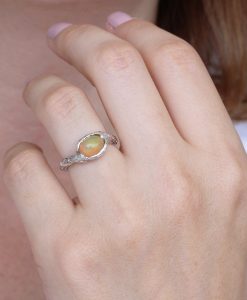 Natural Genuine Opal Leaf Engagement Ring, Fire Opal Leaves Ring - Image 3